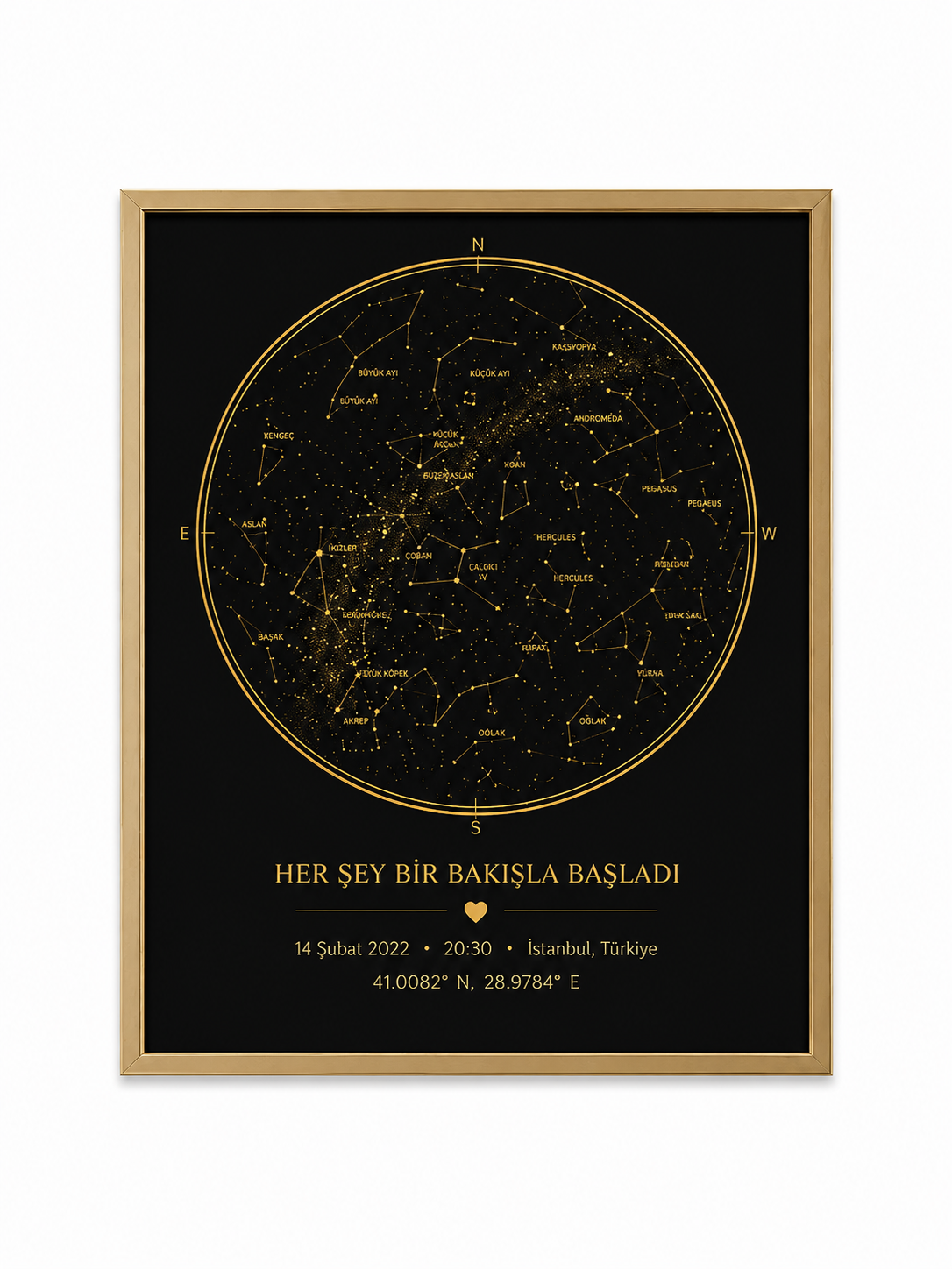 Yıldızlara Yazılan Hikâye - Gökyüzü Haritası Tablosu - 35X50