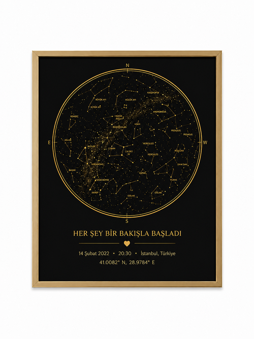 Yıldızlara Yazılan Hikâye - Gökyüzü Haritası Tablosu - 35X50