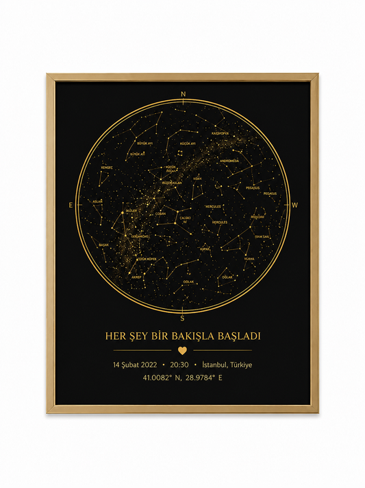 Yıldızlara Yazılan Hikâye - Gökyüzü Haritası Tablosu - 35X50